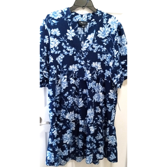 Ronnie Nicole Dresses & Skirts - NWT Womens Short Sleeve Dark Floral Babydoll Dress Sz XL Blue Gauze Tiered